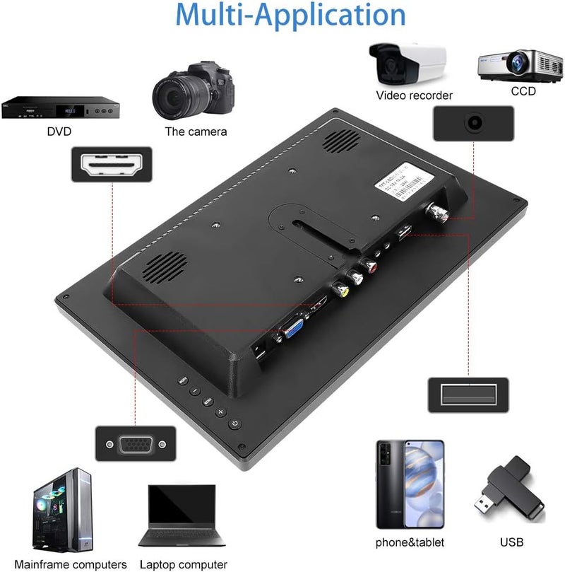 Prechen 11.6 Inch Security Monitor,Small Surveillance Monitor HDMI VGA AV BNC USB BNC Input,1366x768 Computer Display with Speakers for CCTV DVR Office and Home Security Camera System Surveillance - Image 3